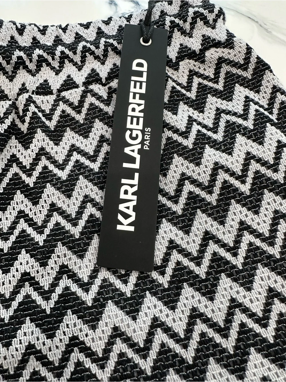 Karl Lagerfeld Black & White Zigzag Swim Shorts